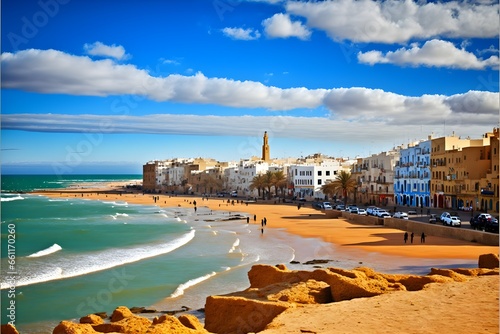 Larache city is a vibrant and lively city like a canvas for an oil painting The city stretches out before us with its white and ochre traditional houses cobbled streets and historic buildings We can 