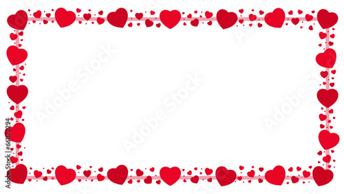 Fototapeta Naklejka Na Ścianę i Meble -  Frame of red hearts on transparent background. Romantic backdrop for your designs. Vector graphics