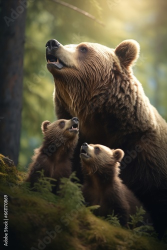 Mother Bear and Cubs in Tender Moments - AI Generated © AnimalAI