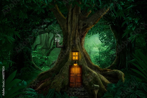 Free picture of magical story forest with small house