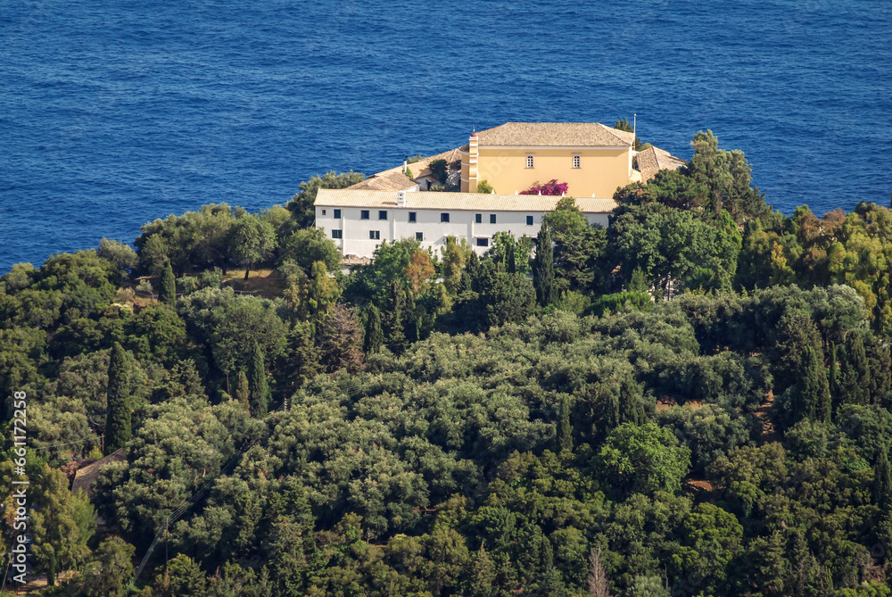 Monastery above Palaiokastritsa village in northwestern Corfu Island, Greece