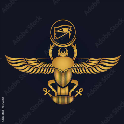 Pharaonic wings Egyptian and Khepri and Ra sun eye Horus icon vector	
