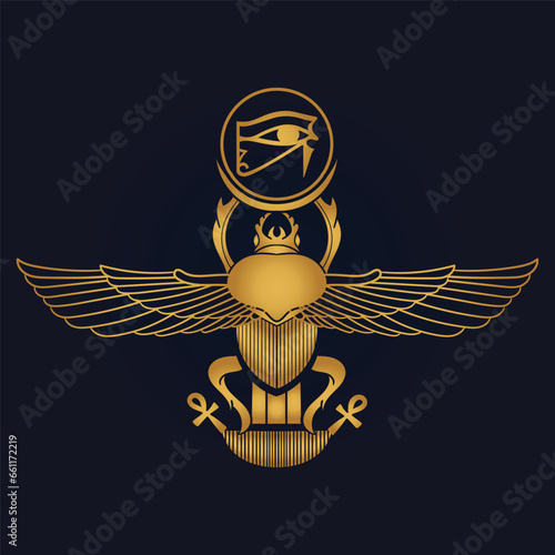 Pharaonic wings Egyptian and Khepri and Ra sun eye Horus icon vector	

