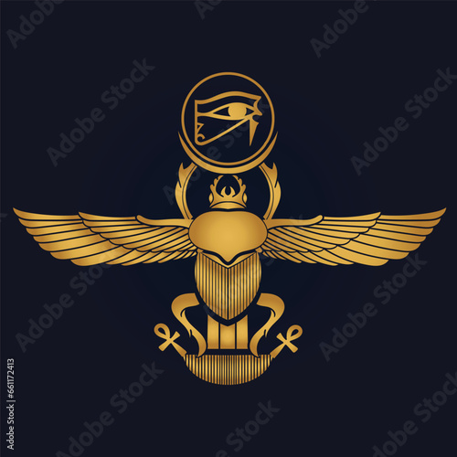 Pharaonic wings Egyptian and Khepri and Ra sun eye Horus icon vector	

