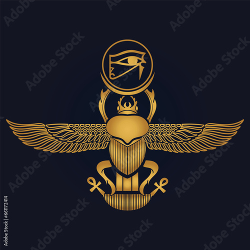 Pharaonic wings Egyptian and Khepri and Ra sun eye Horus icon vector	
