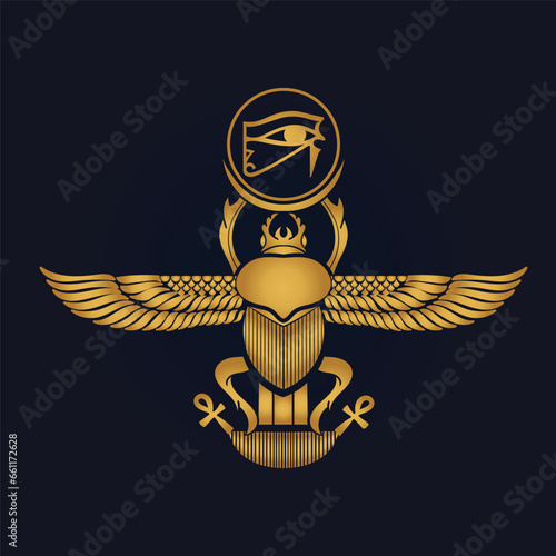 Pharaonic wings Egyptian and Khepri and Ra sun eye Horus icon vector	
