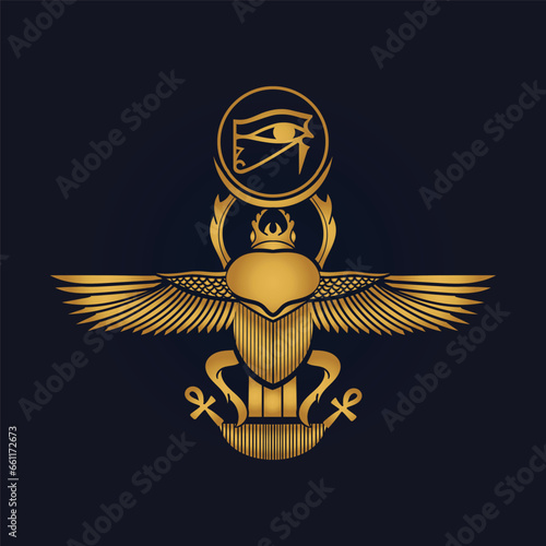 Pharaonic wings Egyptian and Khepri and Ra sun eye Horus icon vector	
