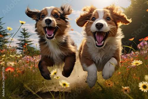 Playful Puppies Enjoying a Sunshine-Filled Park Adventure