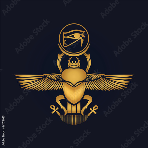 Pharaonic wings Egyptian and Khepri and Ra sun eye Horus icon vector	
