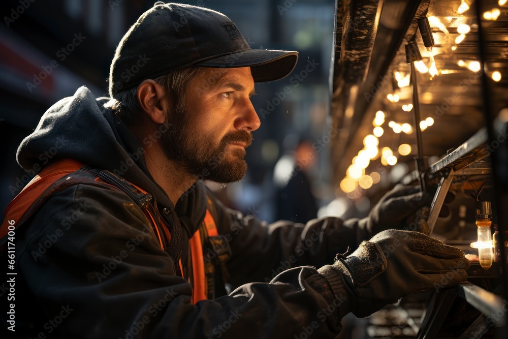 A silhouette of a mechanic holding a screwdriver against the backdrop of a car engine, representing the skilled professionals in automotive repair A silhouette of a mechanic holding a screwdriver against the backdrop of a car engine, representing the skilled professionals in automotive repair