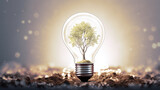 light bulb with a tree inside as energy sources as symbol for sustainable developmen and responsible environmental and energy sources for renewable, ecology concept