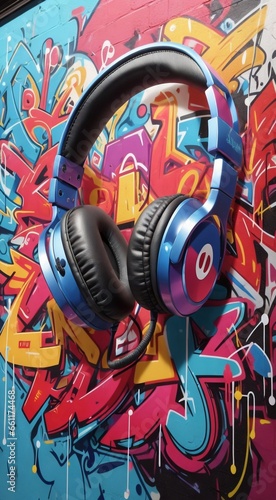 headphones on graffiti background, graffiti on the wall, heaadphones on abstract colored background, hd colored wallpaper