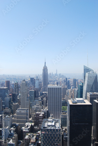 Beautiful view of the skyline of Manhattan from the Top of the Rock Observation Deck at the Rockefeller Center in New York City  New York  USA