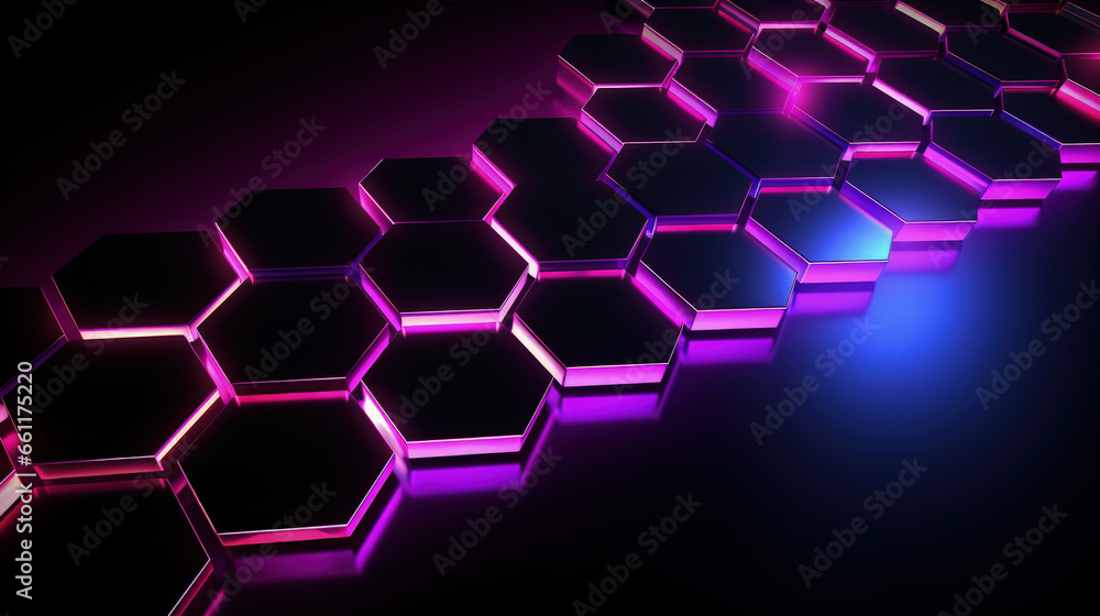 Dynamic Neon Hexagon Featuring Purple and Pink Shades Against a Dark Background Dynamic Neon Hexagon Featuring Purple and Pink Shades Against a Dark Background