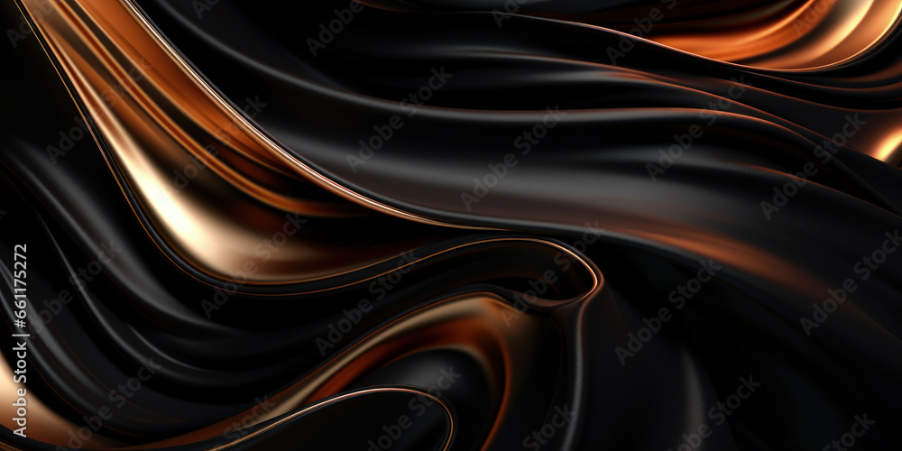 Luxurious Black Velvet Swirls: 3D Banner with Hypnotic Glimmer Luxurious Black Velvet Swirls: 3D Banner with Hypnotic Glimmer