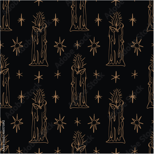 Magic Gothic Dark Academia Line Art Candles Seamless Pattern Background