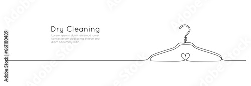 One continuous drawing of hanger sign. Concept symbol for dry cleaning and laundry service in simple linear style. Editable stroke for elegance web banner. Doodle contour vector illustration