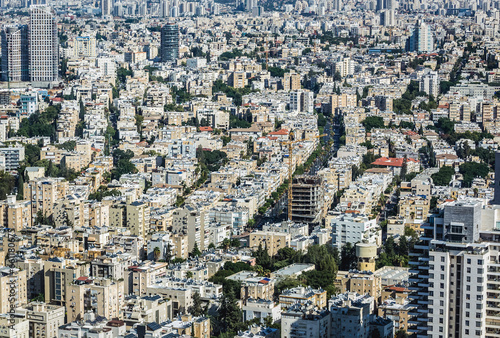 Photo View from top floor of Azrieli Center Circular Tower in Tel Aviv city, Israel