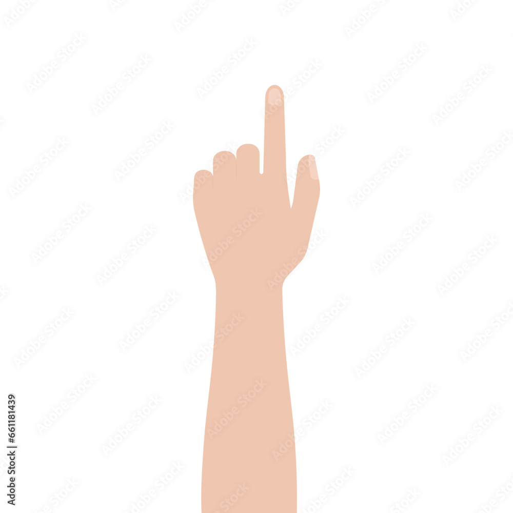 Hand Pointing, Touching, Clicking or Pressing at Something. Vector Illustration Isolated on White Background. Hand Pointing, Touching, Clicking or Pressing at Something. Vector Illustration Isolated on White Background.