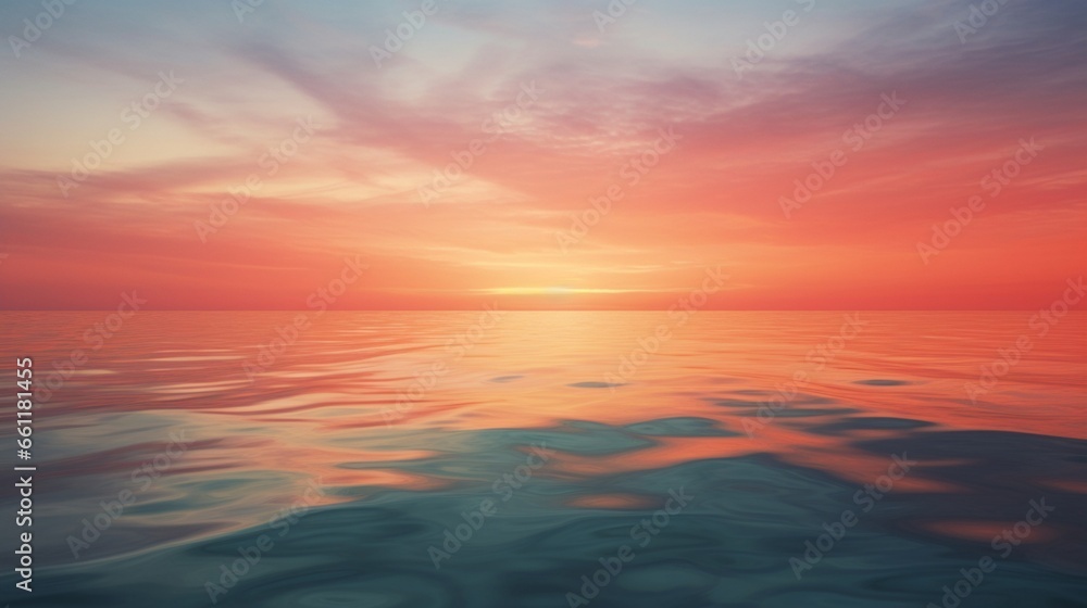 A sunset with shades of coral, peach, and navy reflecting in the ocean.