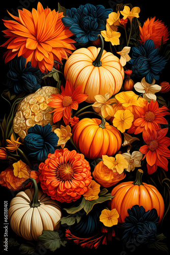 Backgrounds and textures  many colorful pumpkins  seasonal autumn decorative background. Generative AI