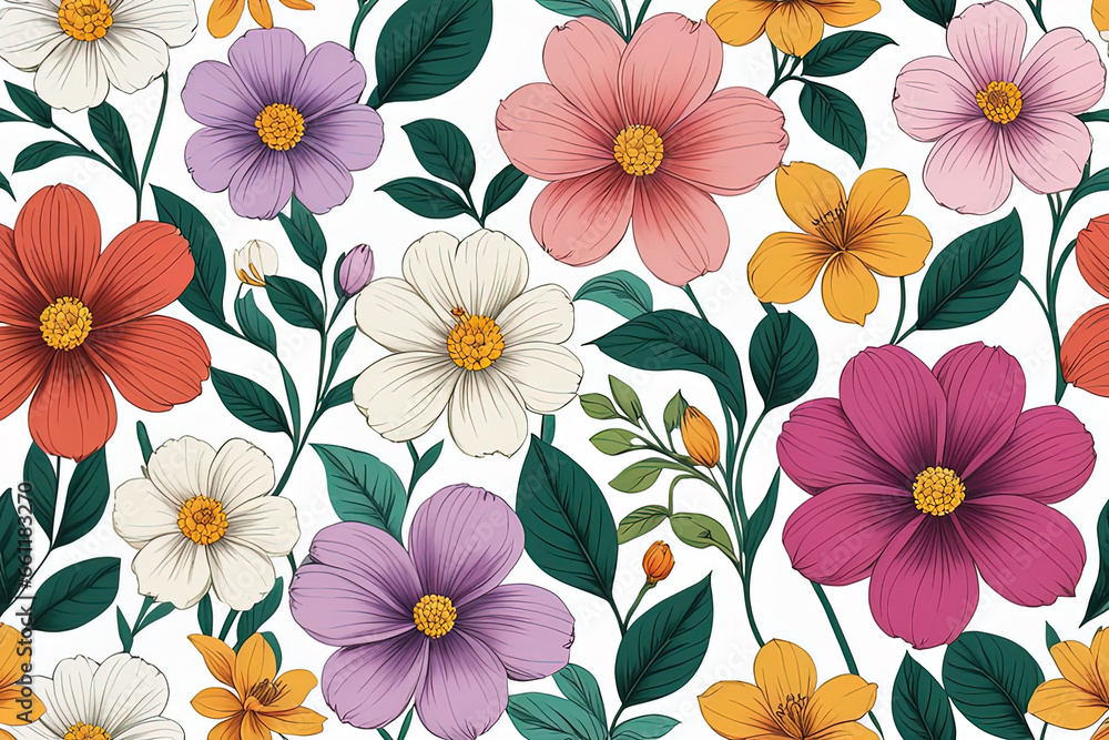 watercolor flowers, pattern on white background watercolor flowers, pattern on white background seamless pattern with flowers and leaves