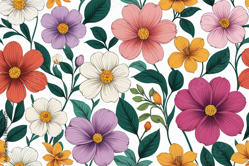 watercolor flowers  pattern on white background watercolor flowers  pattern on white background seamless pattern with flowers and leaves