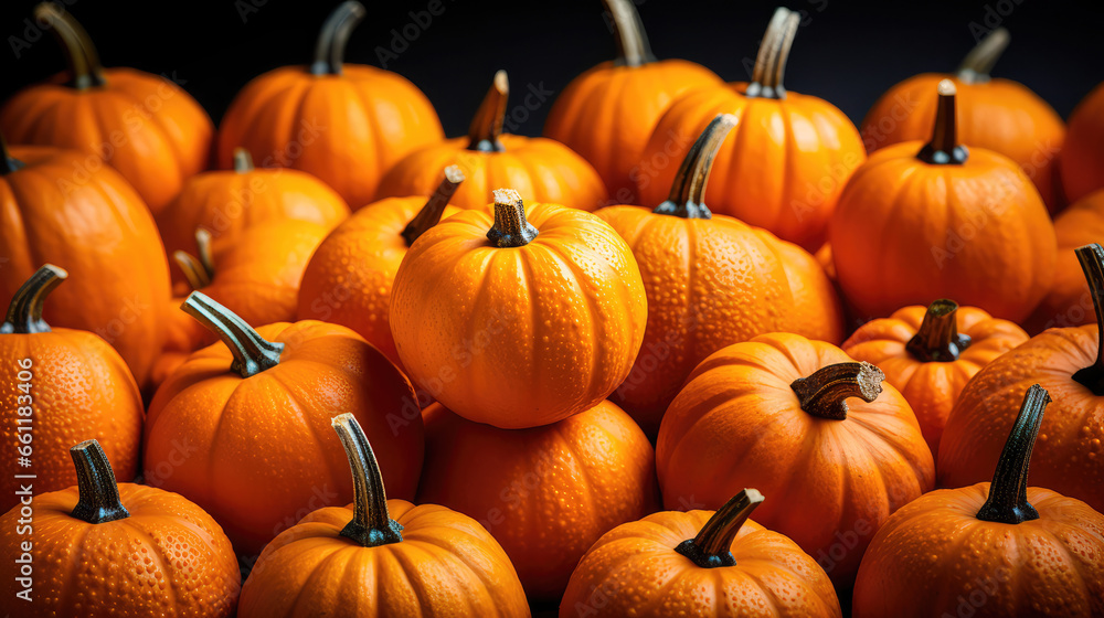 Halloween background. Jack lantern with candles. A row of creepy pumpkins with carved grimaces. Generative AI Halloween background. Jack lantern with candles. A row of creepy pumpkins with carved grimaces. Generative AI