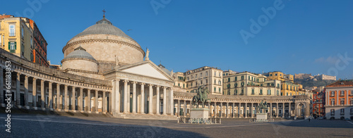 Neaples - The Basilica Reale Pontificia San Francesco da Paola and monument to Charles VII of Naples - Piazza del Plebiscito square. 