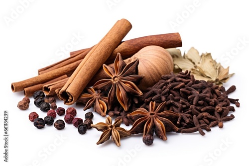 Fototapeta Naklejka Na Ścianę i Meble -  Spices for mulled wine on white background