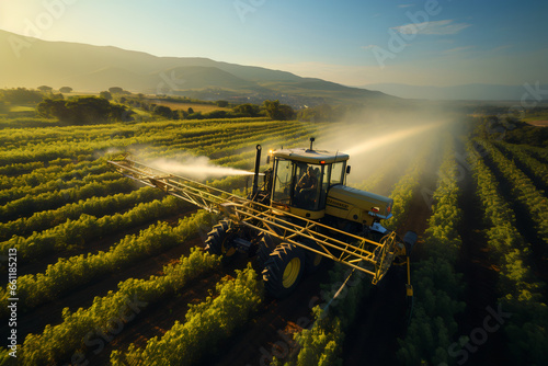 Tractor Spraying Pesticides on a Crop