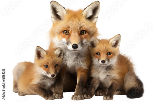 Red Fox Vixen and Kits on isolated background © Artimas 