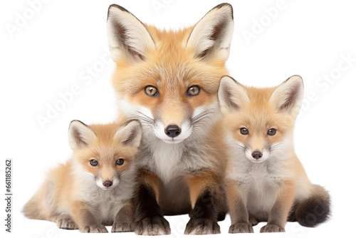 Red Fox Family on isolated background