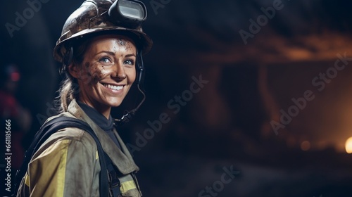 Portrait of a woman working underground, diversity in mining, hard work undertaken by women © PhotoHunter