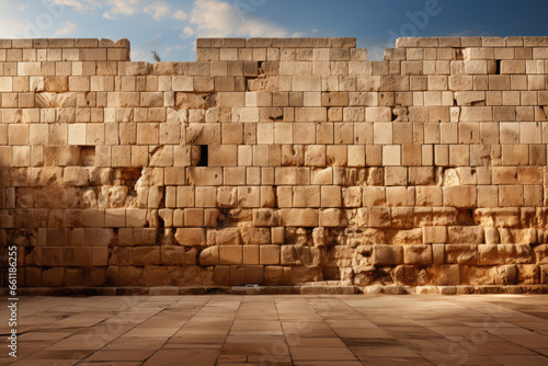 An artist's interpretation of the Western Wall in Jerusalem, a sacred site for Jewish prayer and reflection. Generative Ai. photo