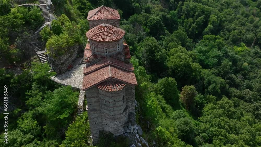 Exterior view of a monastery and fortress. Orthodox church Greek, Bulgarian or Romanian. Roman fortress from the Middle Ages in the Balkans. Asenovgrad Fortress Exterior view of a monastery and fortress. Orthodox church Greek, Bulgarian or Romanian. Roman fortress from the Middle Ages in the Balkans. Asenovgrad Fortress