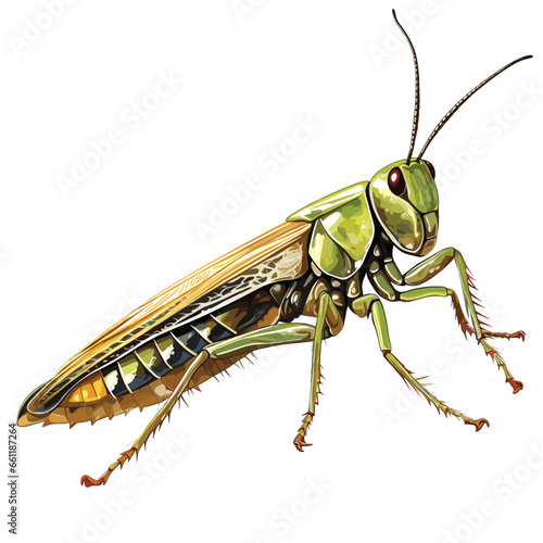 Hand Drawn Flat Color Grasshopper Illustration 