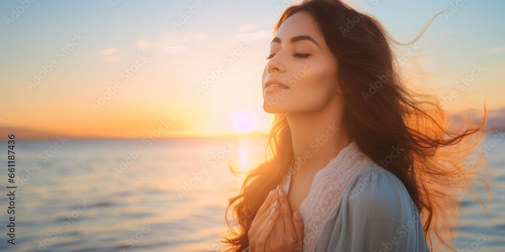 A Woman Looks Upon the Ocean, Finding Spiritual Connection and Serenity in the Tranquil Horizon A Woman Looks Upon the Ocean, Finding Spiritual Connection and Serenity in the Tranquil Horizon