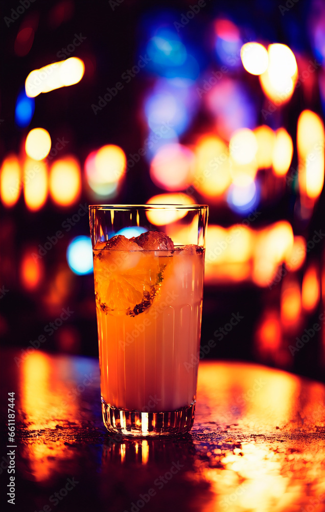 Alcohol cocktail drink on the table in restaurant with bokeh background