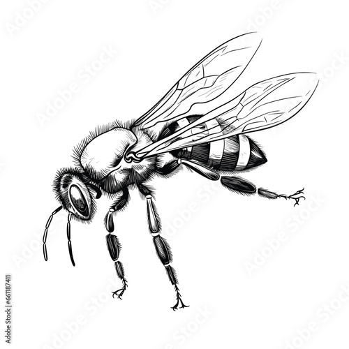 Hand Drawn Sketch Honeybee Illustration

