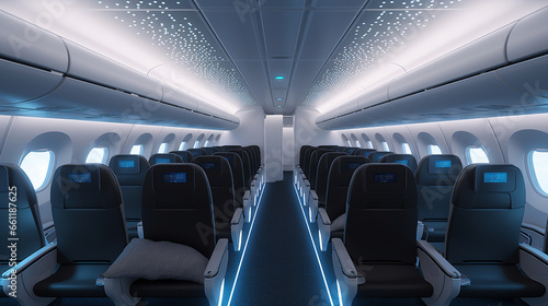 Economy class airplane cabin. AI Generated ©  iiulia