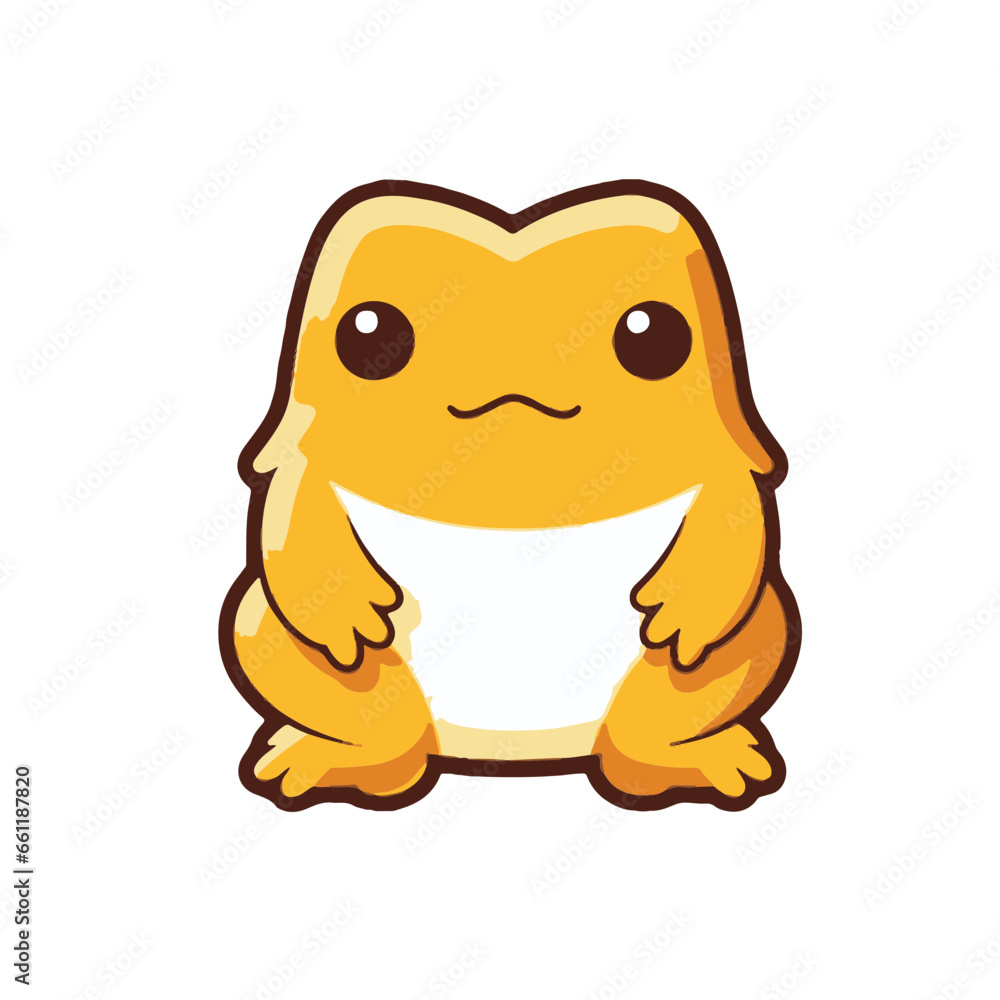 Fototapeta premium Minimalist Kawaii Golden Toad Sticker on White Background - Cute Japanese Amphibian Vector Illustration