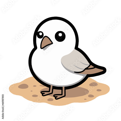 Minimalist Kawaii Piping Plover Sticker on White Background - Cute Japanese Bird Vector Illustration