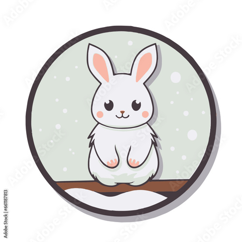 Minimalist Kawaii Snowshoe Hare Sticker on White Background - Cute Japanese Wildlife Vector Illustration