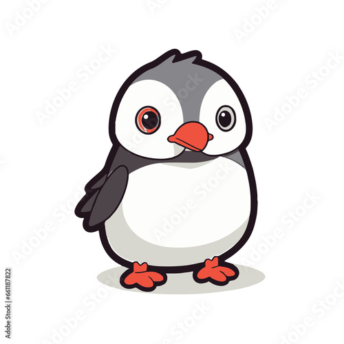Minimalist Kawaii Puffin Sticker on White Background - Cute Japanese Bird Vector Illustration
