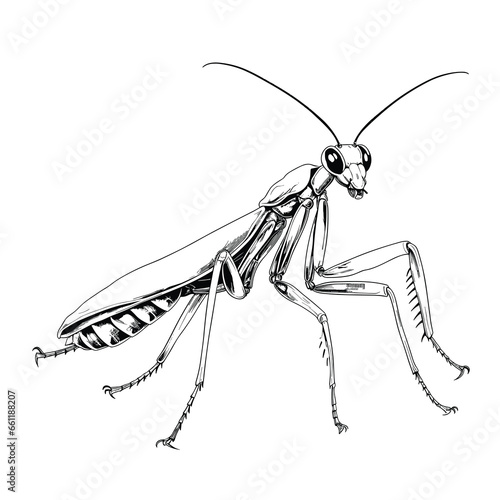 Hand Drawn Sketch Praying Mantis Illustration

