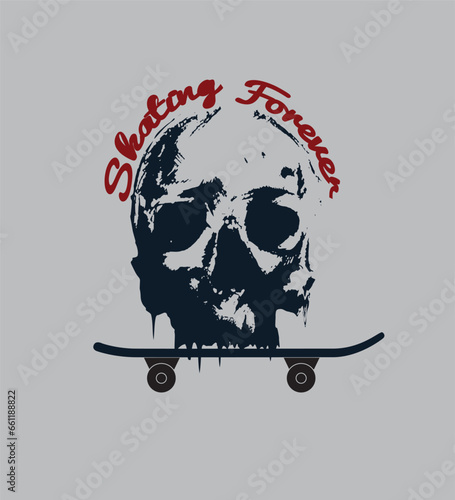 vector illustration of scull with skateboard .t shirt graphics , print