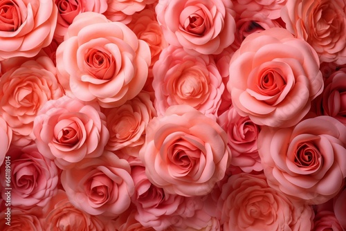 Stunning blooming flower wall with vibrant pink roses. A romantic and colorful 3D render. Generative AI