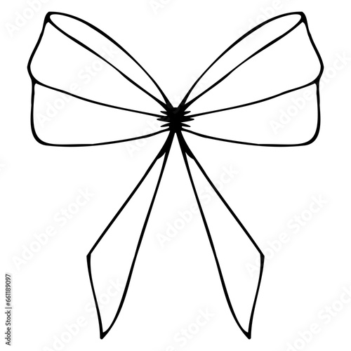 Vector bow in doodle style linear black isolated