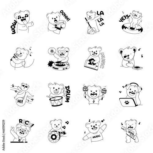 Glyph Sticker Set of Music Lover Bear
